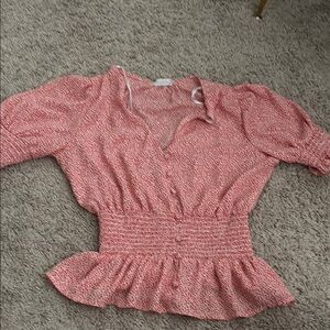 Red Smocked Peplum Blouse